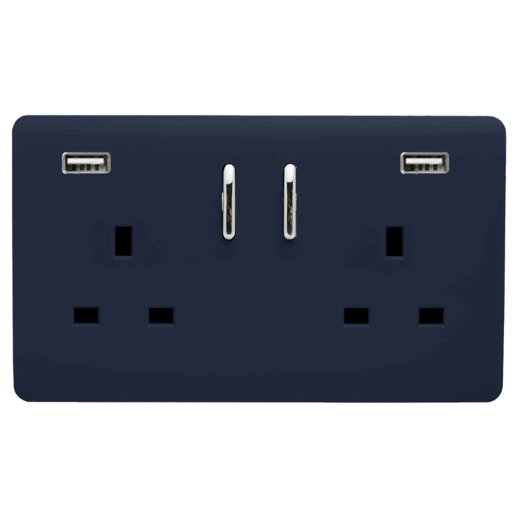 2 Gang 13Amp Short S/W Double Socket With 2x3.1Mah USB Navy Blue